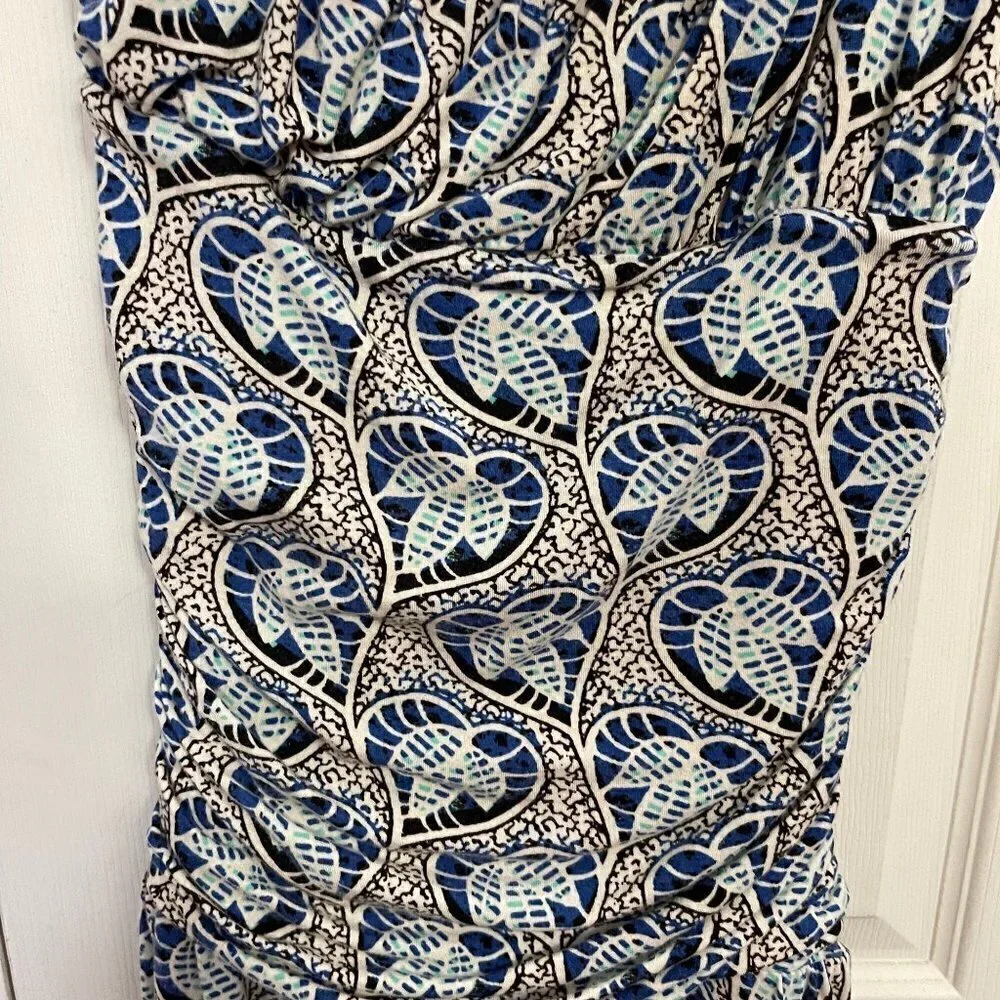 Free People Women's Blue Heart Leaf Print Ruched One Shoulder Mini Dress Large